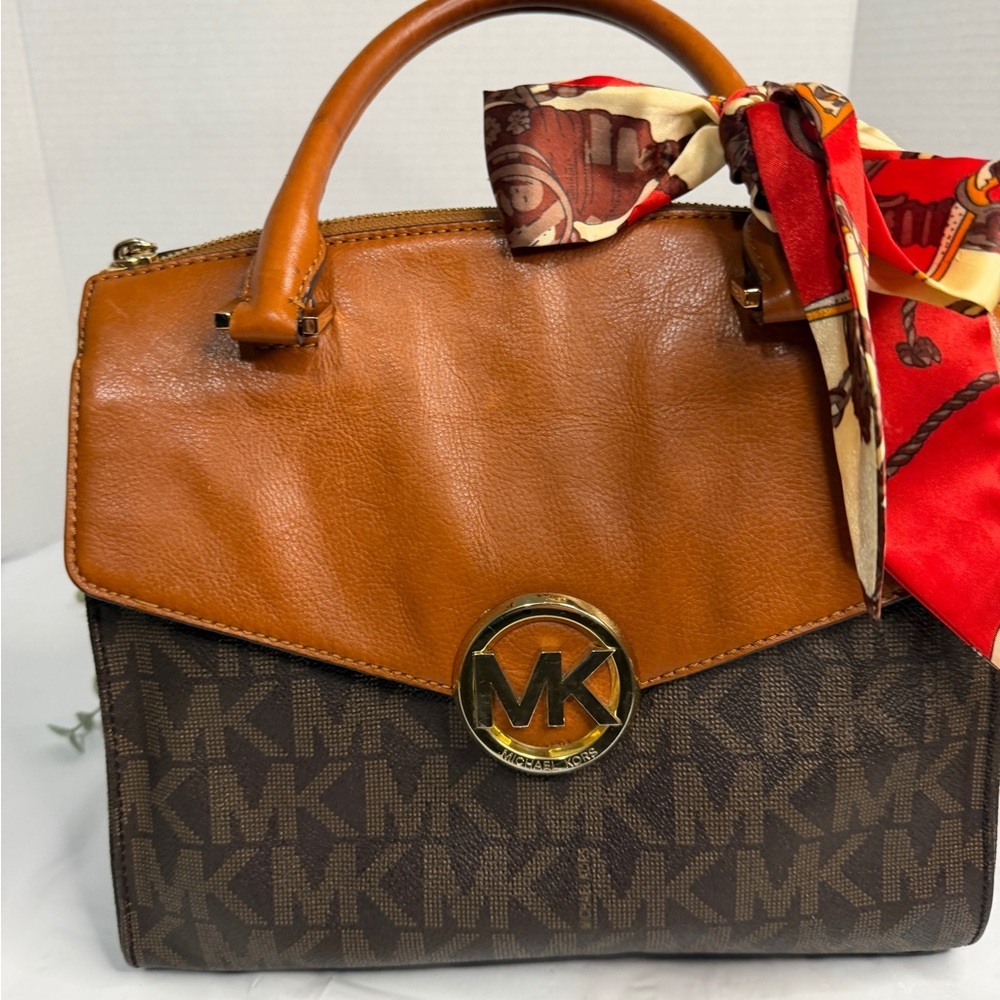 Michael Kors Hudson Medium Brown Signature Logo Satchel Hand Shoulder Bag - Picture 13 of 13